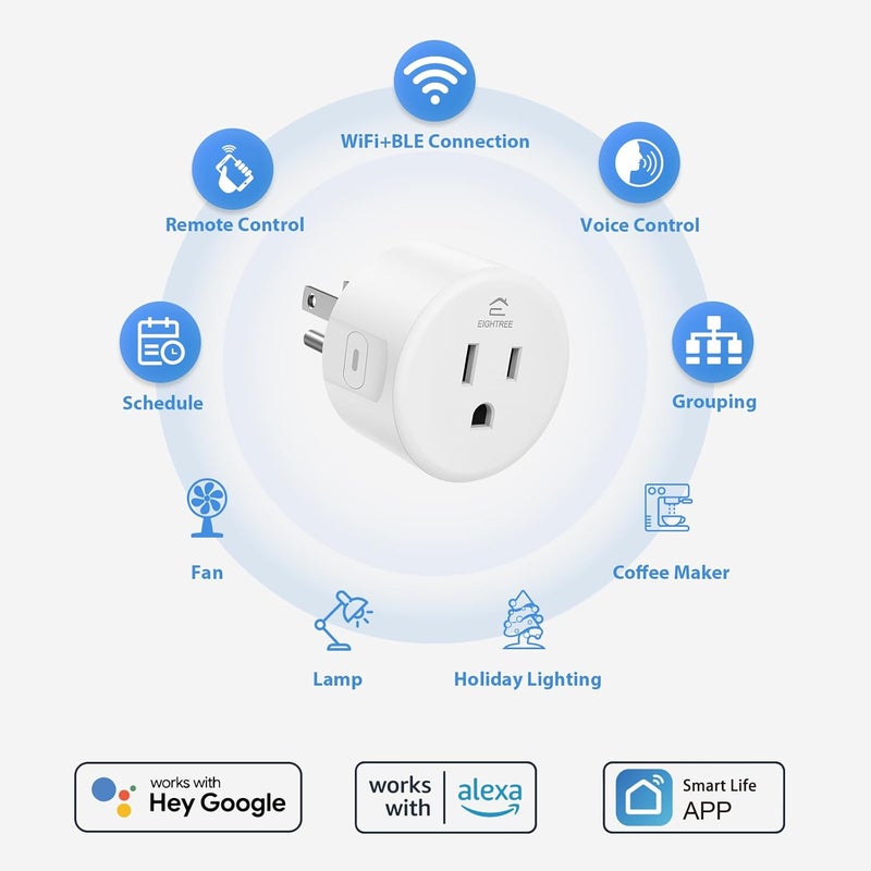 EIGHTREE Smart Plug 5GHz & 2.4GHz, Smart Outlet WiFi Socket with APP Remote Control, Compatible with Alexa & Google Home, 4 Packs - Image 2